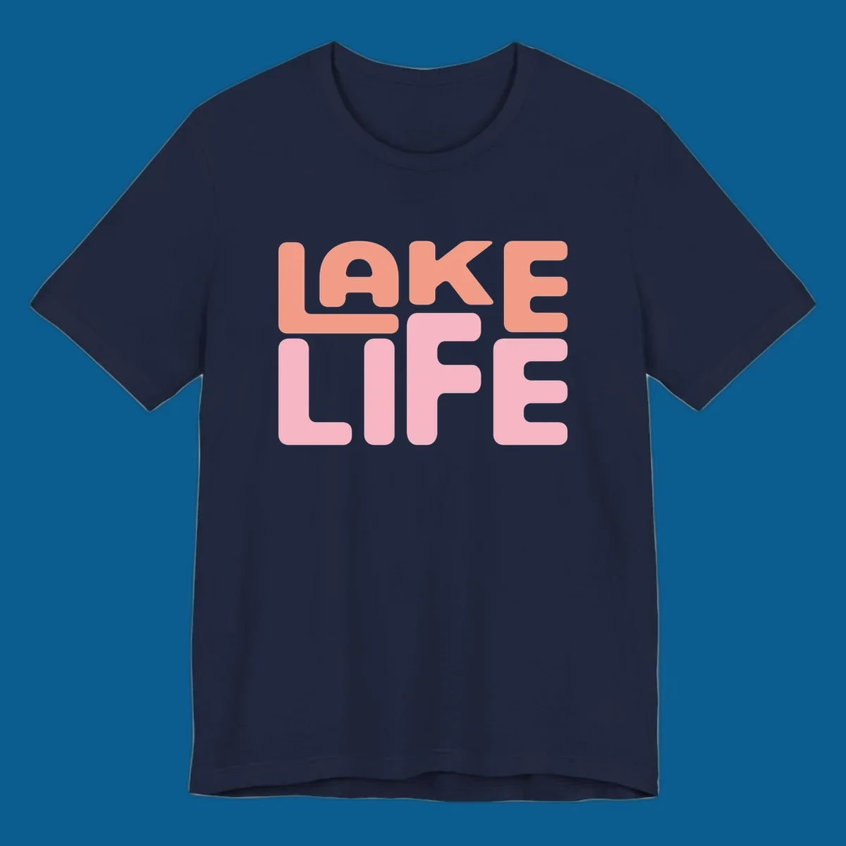 Bold typography design spelling LAKE LIFE in peach and pink.