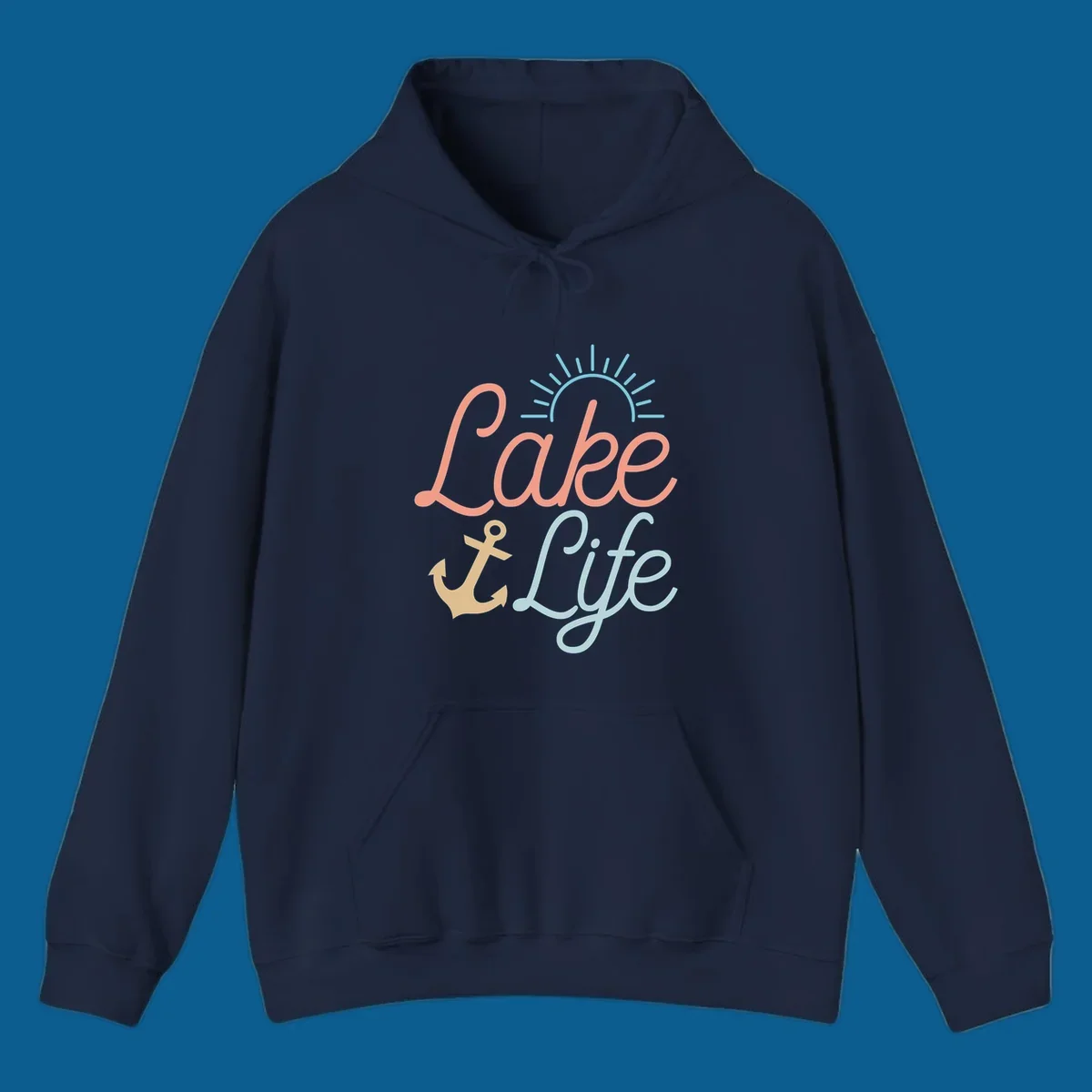 Lake life typography design with anchor and sun graphic