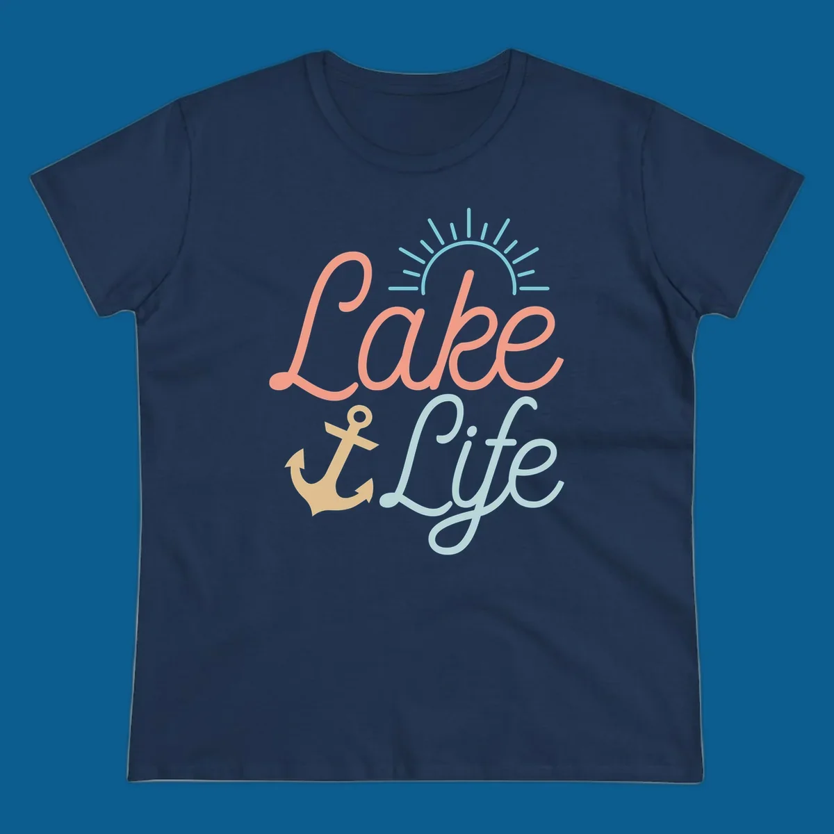 Lake life typography design with anchor and sun graphic