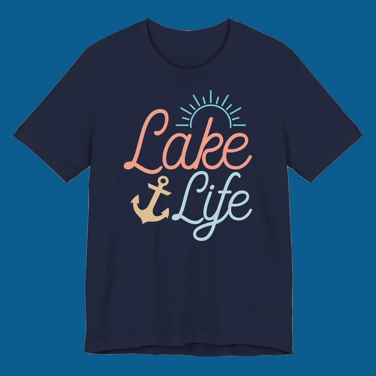 Lake life typography design with anchor and sun graphic
