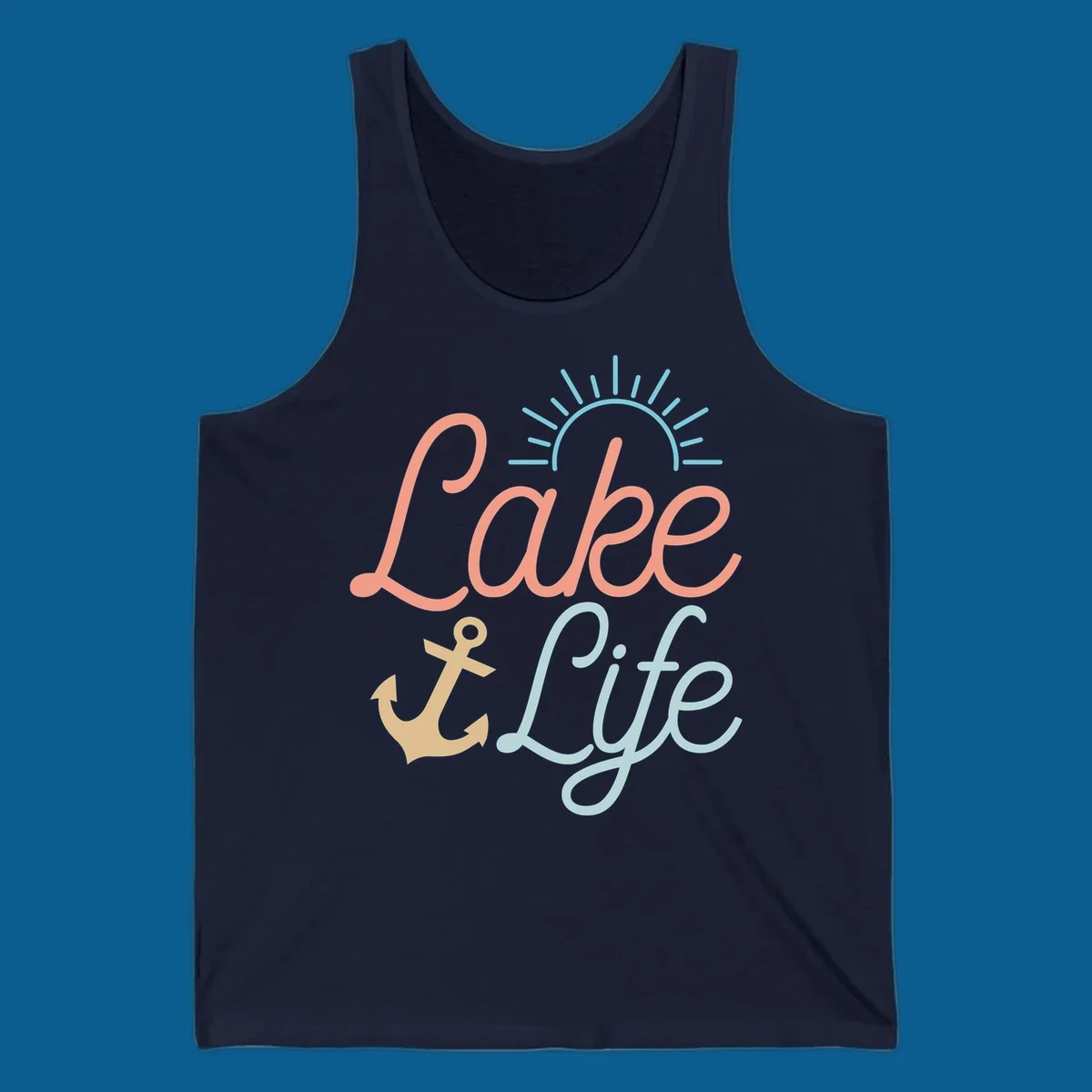 Lake life typography design with anchor and sun graphic