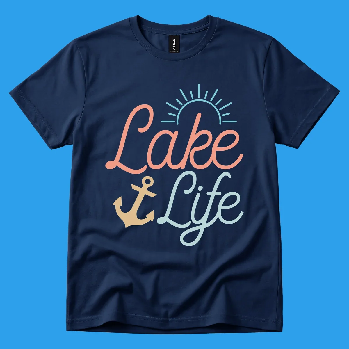 Lake life typography design with anchor and sun graphic