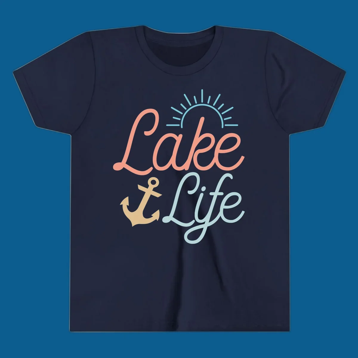 Lake life typography design with anchor and sun graphic