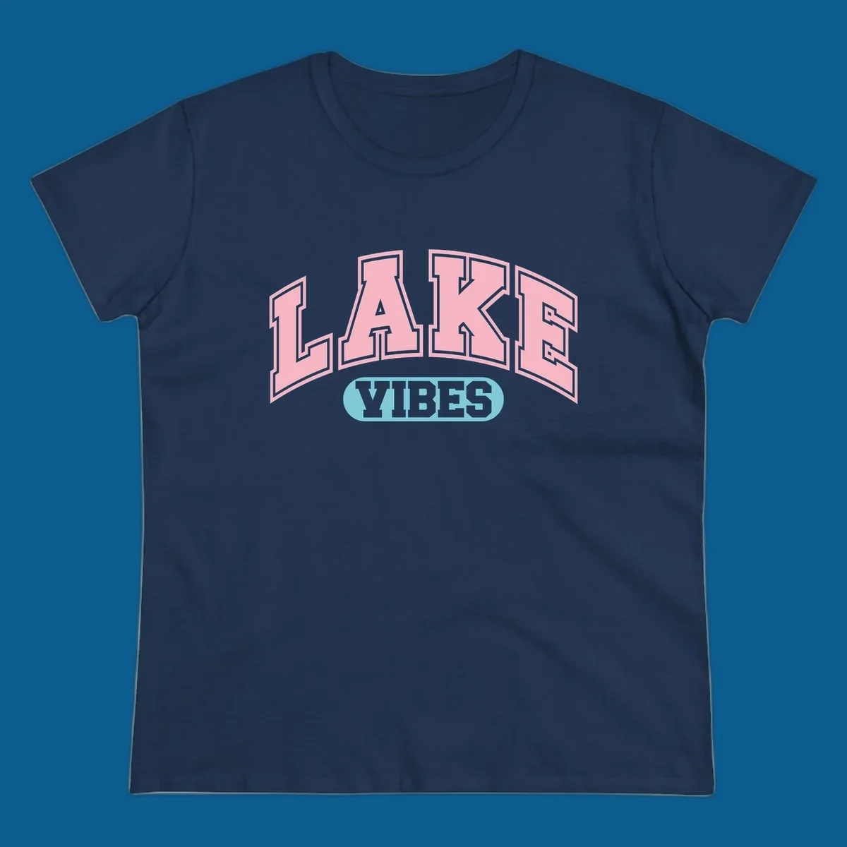Lake Vibes arch logo with pink LAKE and light blue VIBES text.
