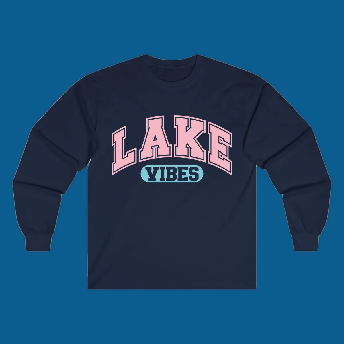 Lake Vibes arch logo with pink LAKE and light blue VIBES text.
