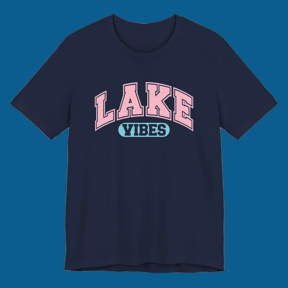 Lake Vibes arch logo with pink LAKE and light blue VIBES text.