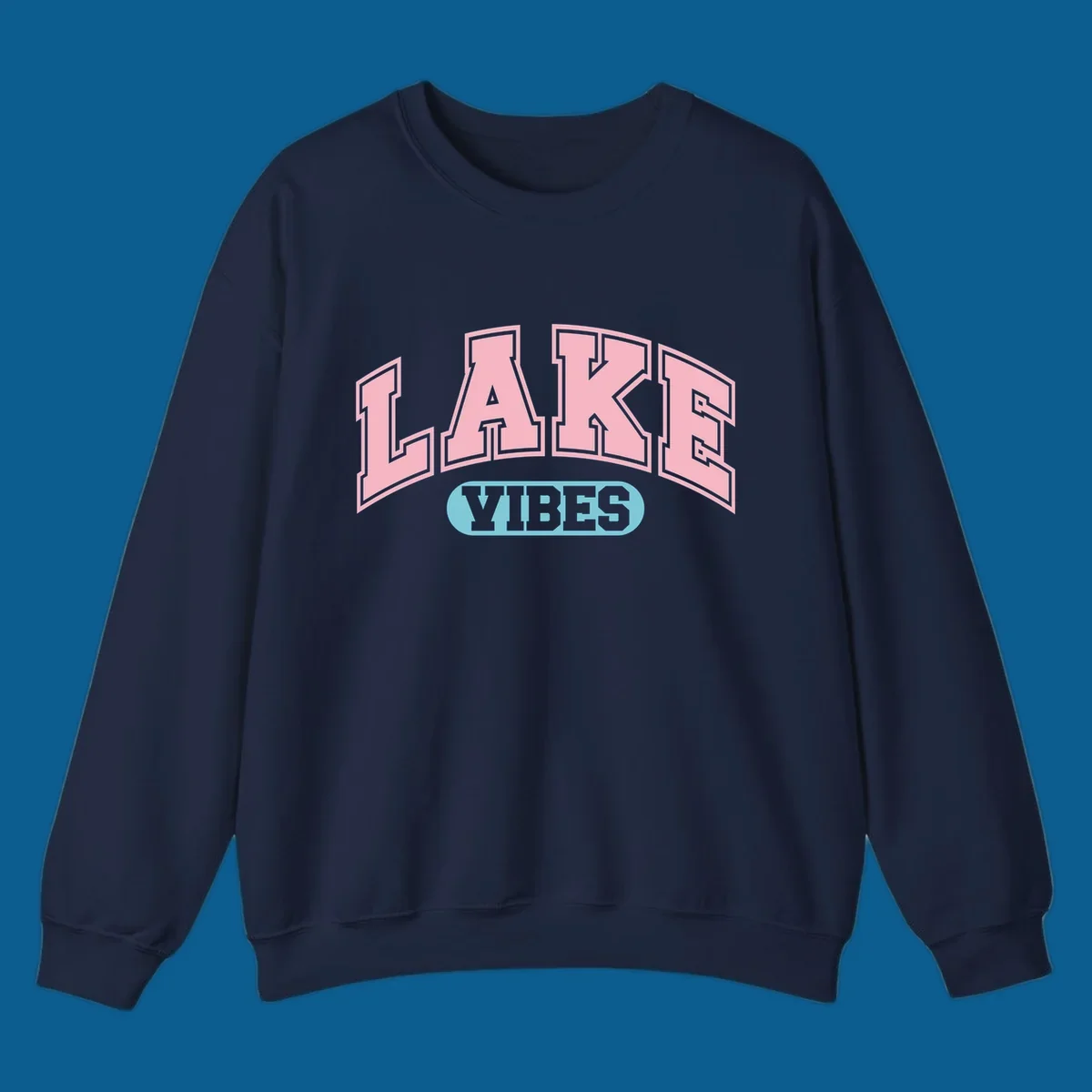 Lake Vibes arch logo with pink LAKE and light blue VIBES text.