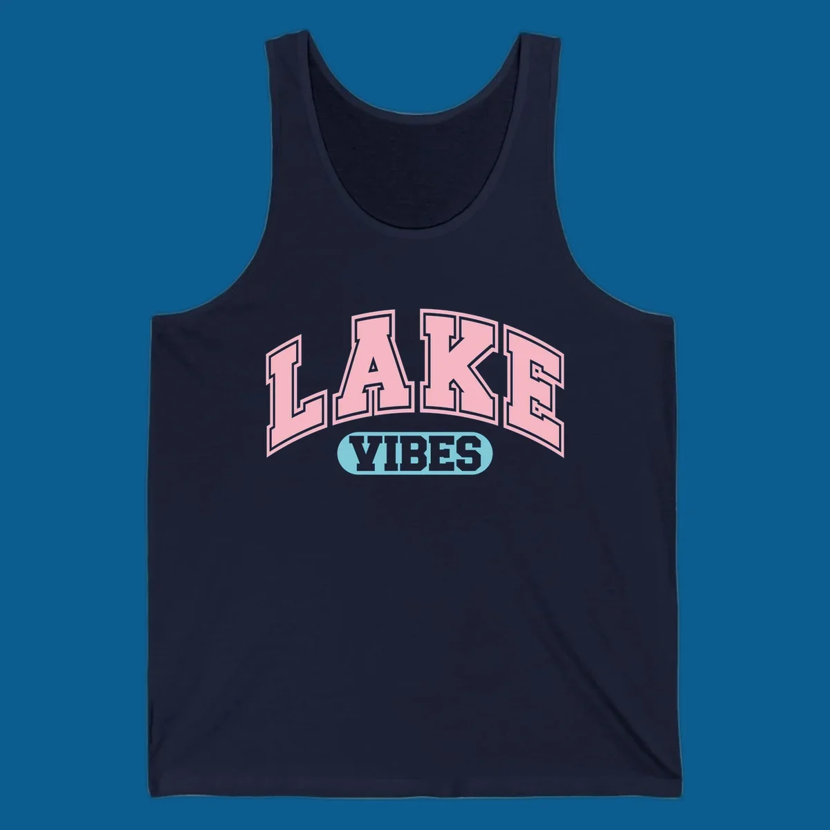Lake Vibes arch logo with pink LAKE and light blue VIBES text.