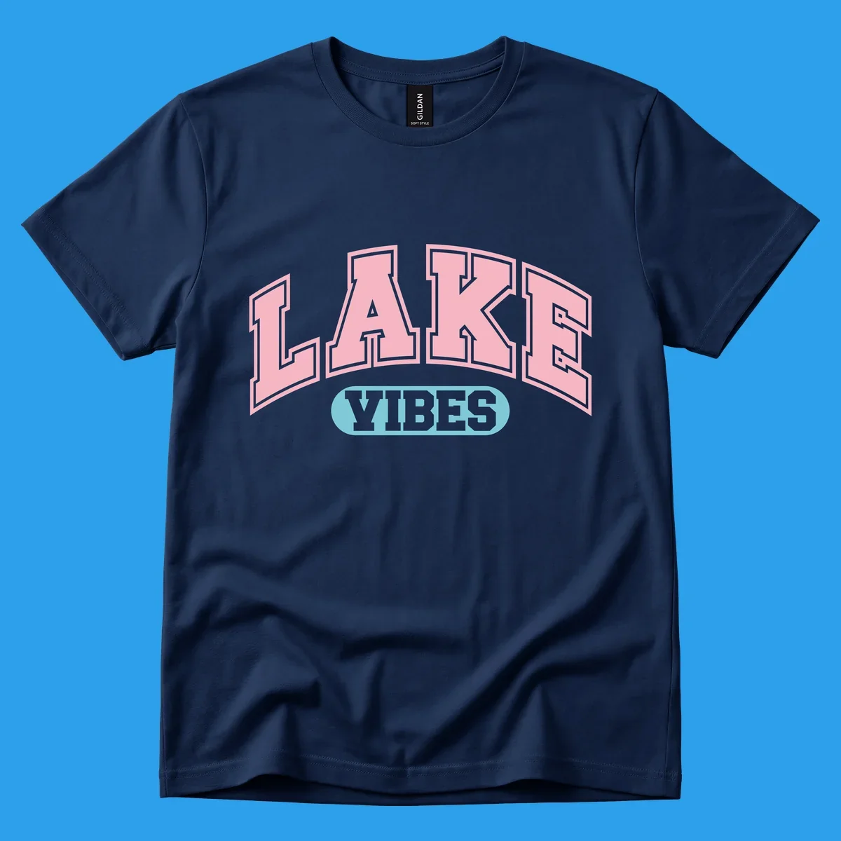 Lake Vibes arch logo with pink LAKE and light blue VIBES text.