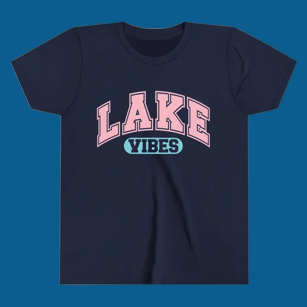 Lake Vibes arch logo with pink LAKE and light blue VIBES text.