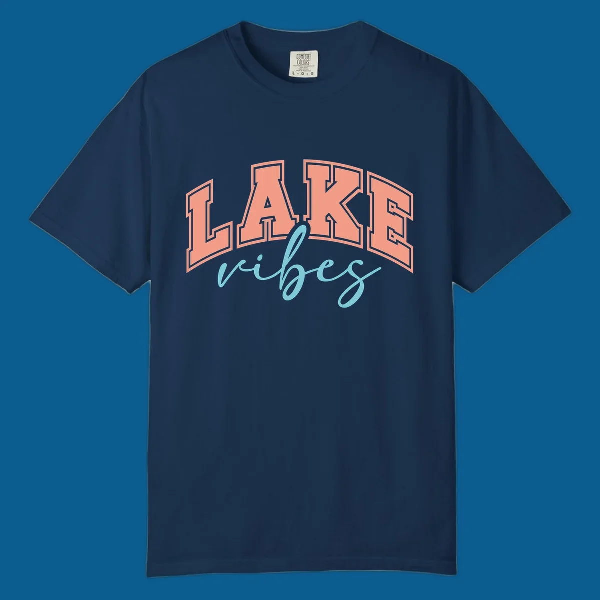 Lake Vibes text design with arched block letters and script.