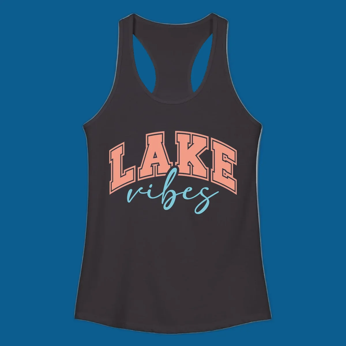 Lake Vibes text design with arched block letters and script.
