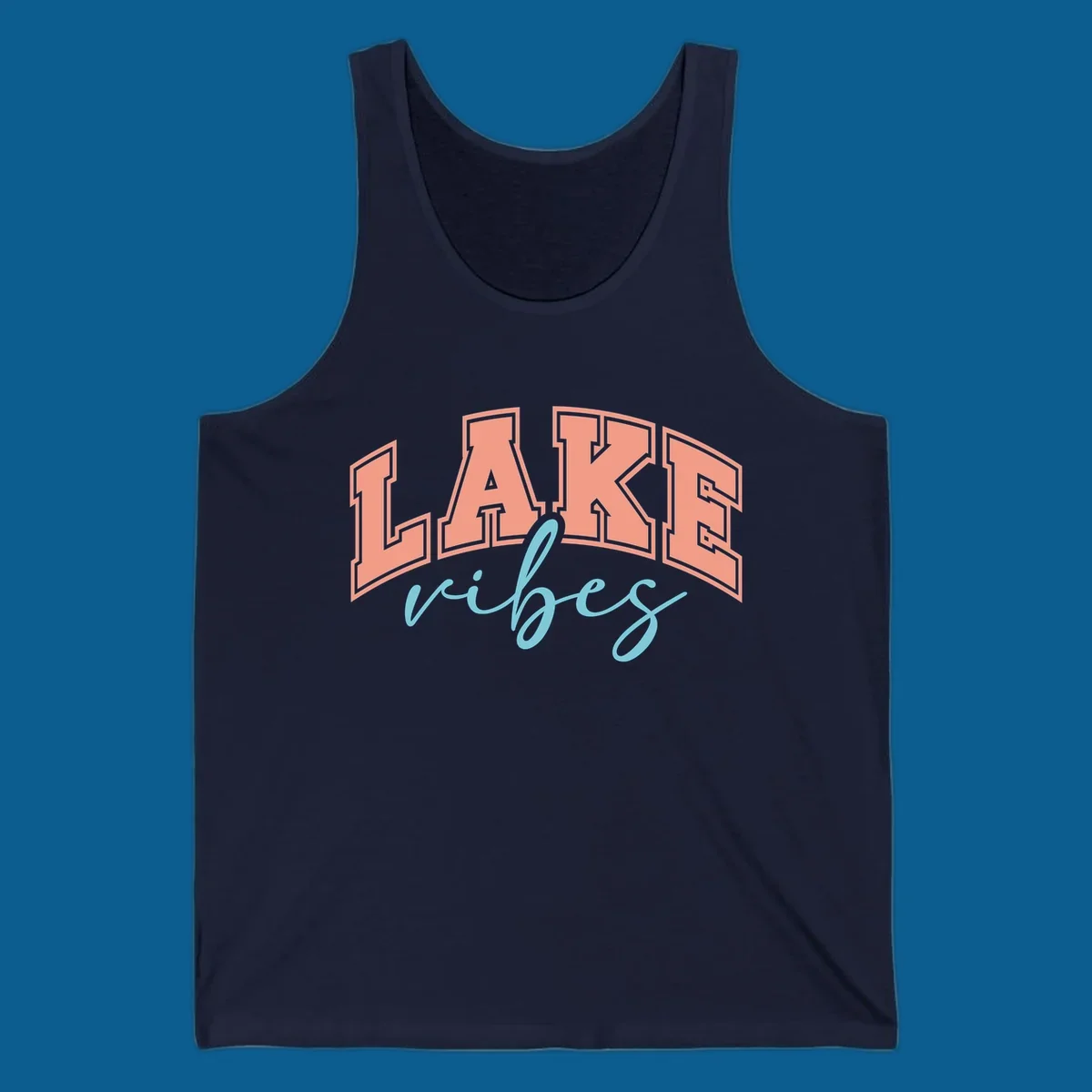 Lake Vibes text design with arched block letters and script.