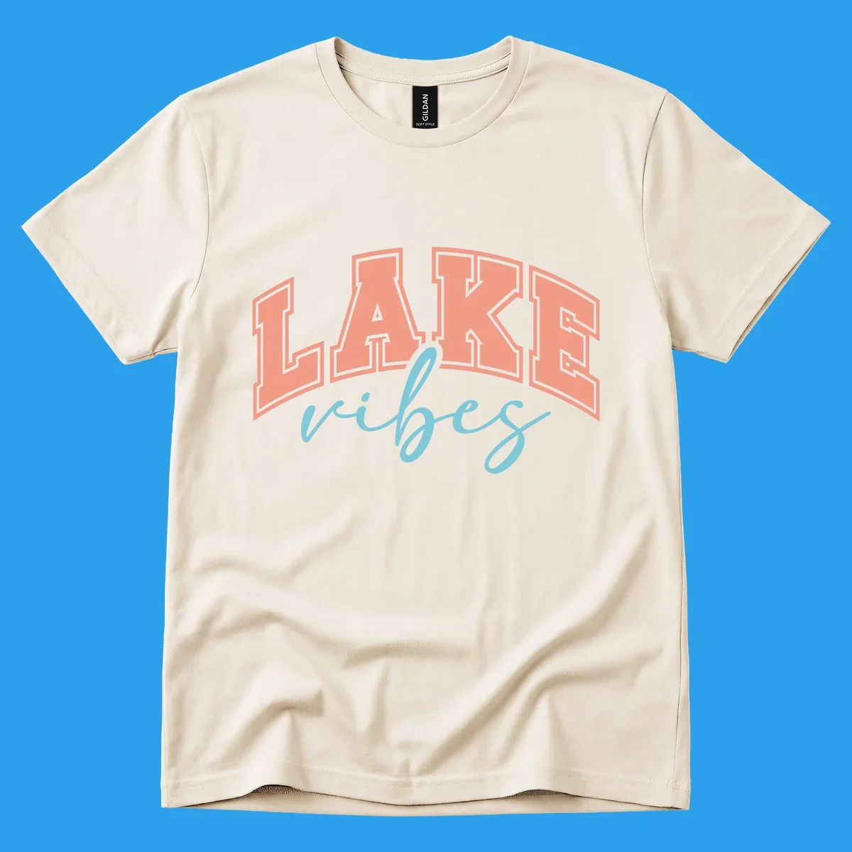 Lake Vibes text design with arched block letters and script.