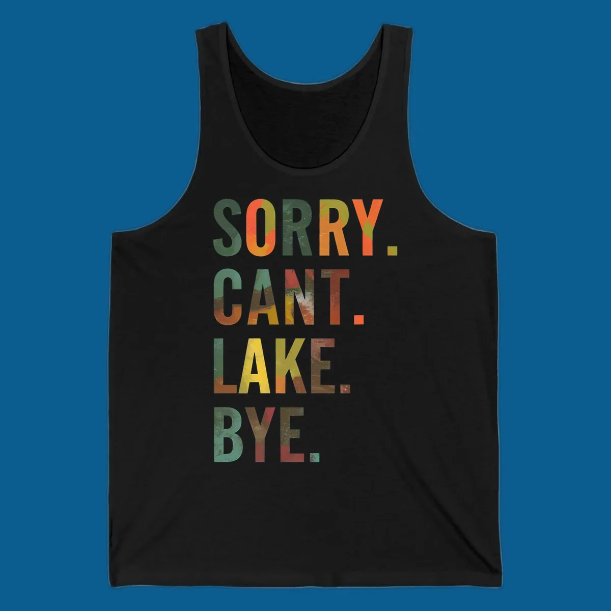 Lake life farewell typography design with bold letters spelling "Sorry Can't Lake Bye."