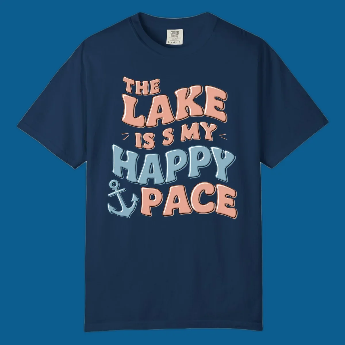 The Lake Is My Happy Place text with anchor graphic, lake-life concept