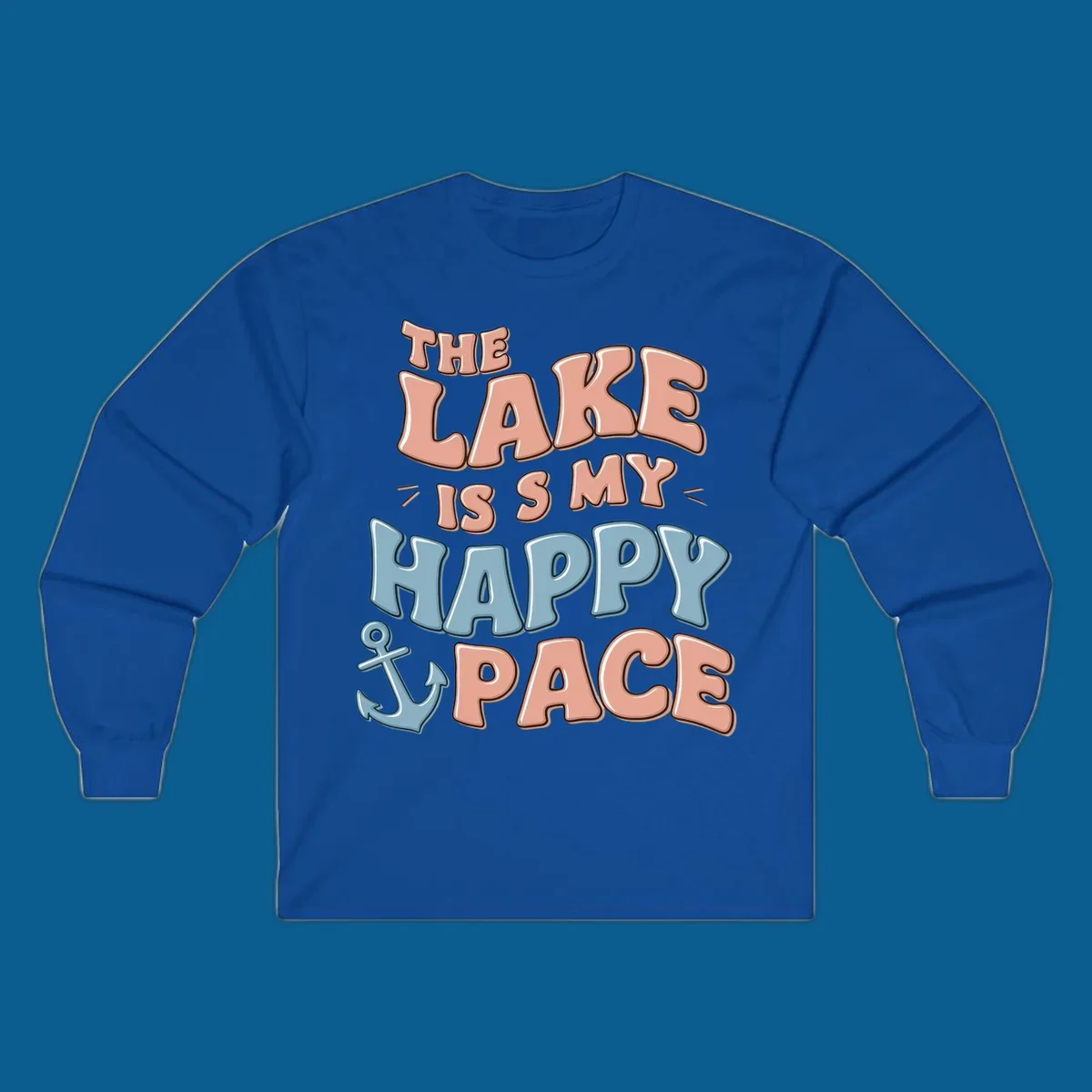 The Lake Is My Happy Place text with anchor graphic, lake-life concept