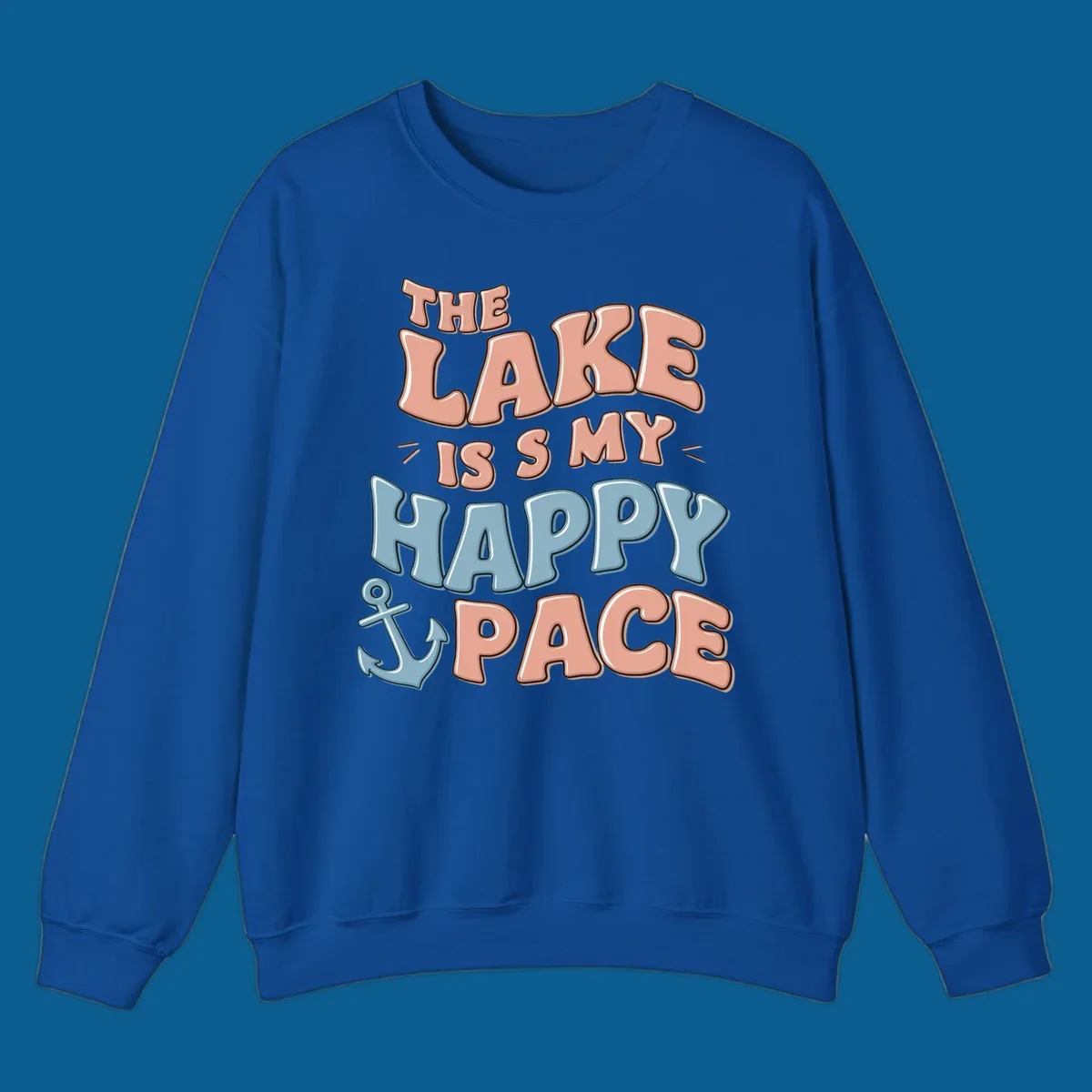 The Lake Is My Happy Place text with anchor graphic, lake-life concept