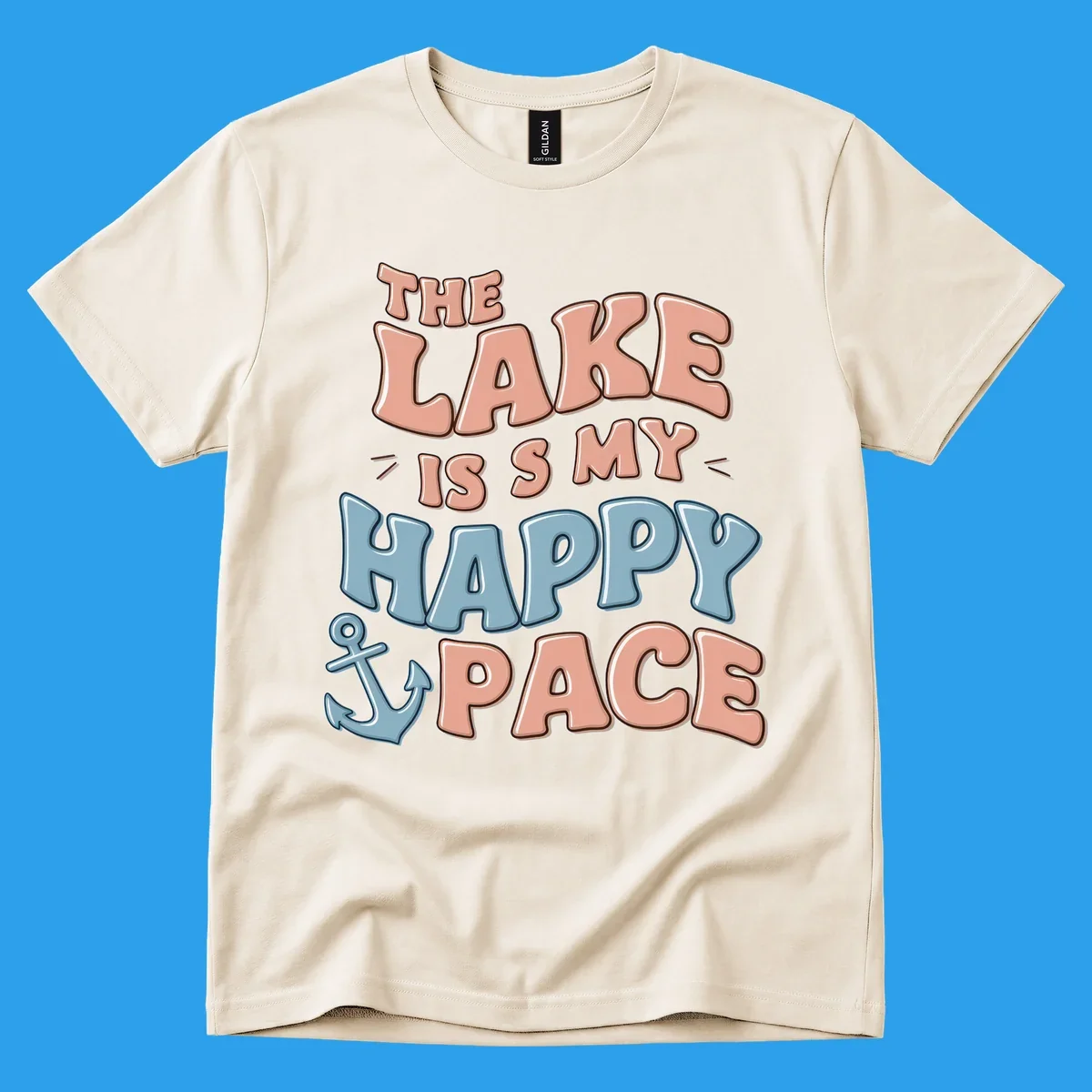 The Lake Is My Happy Place text with anchor graphic, lake-life concept
