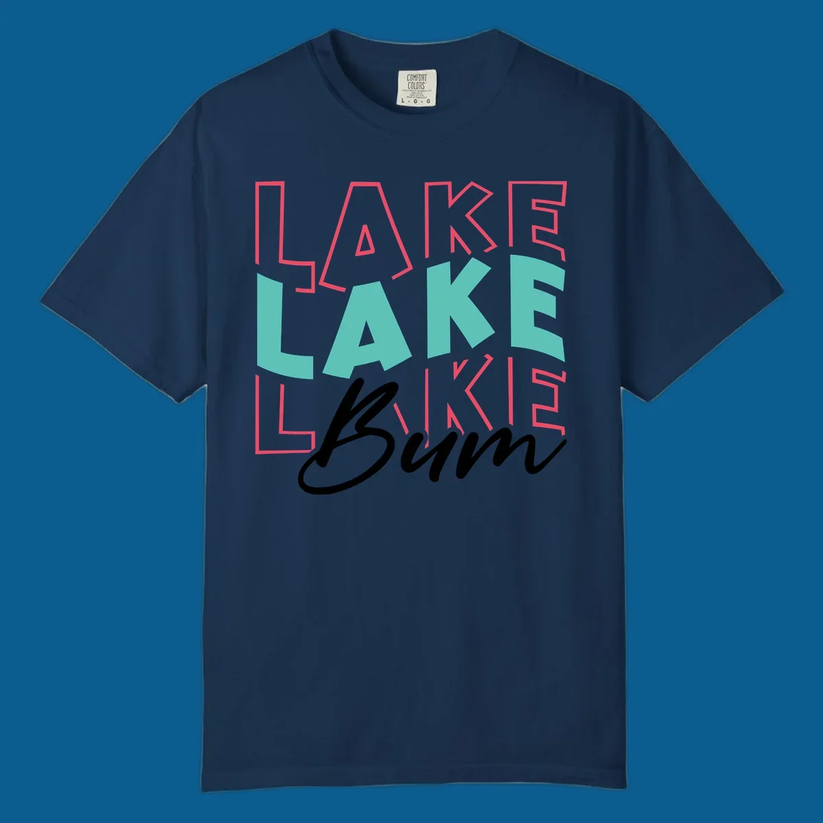 Lake Bum typography design with repeated LAKE text and Bum script.
