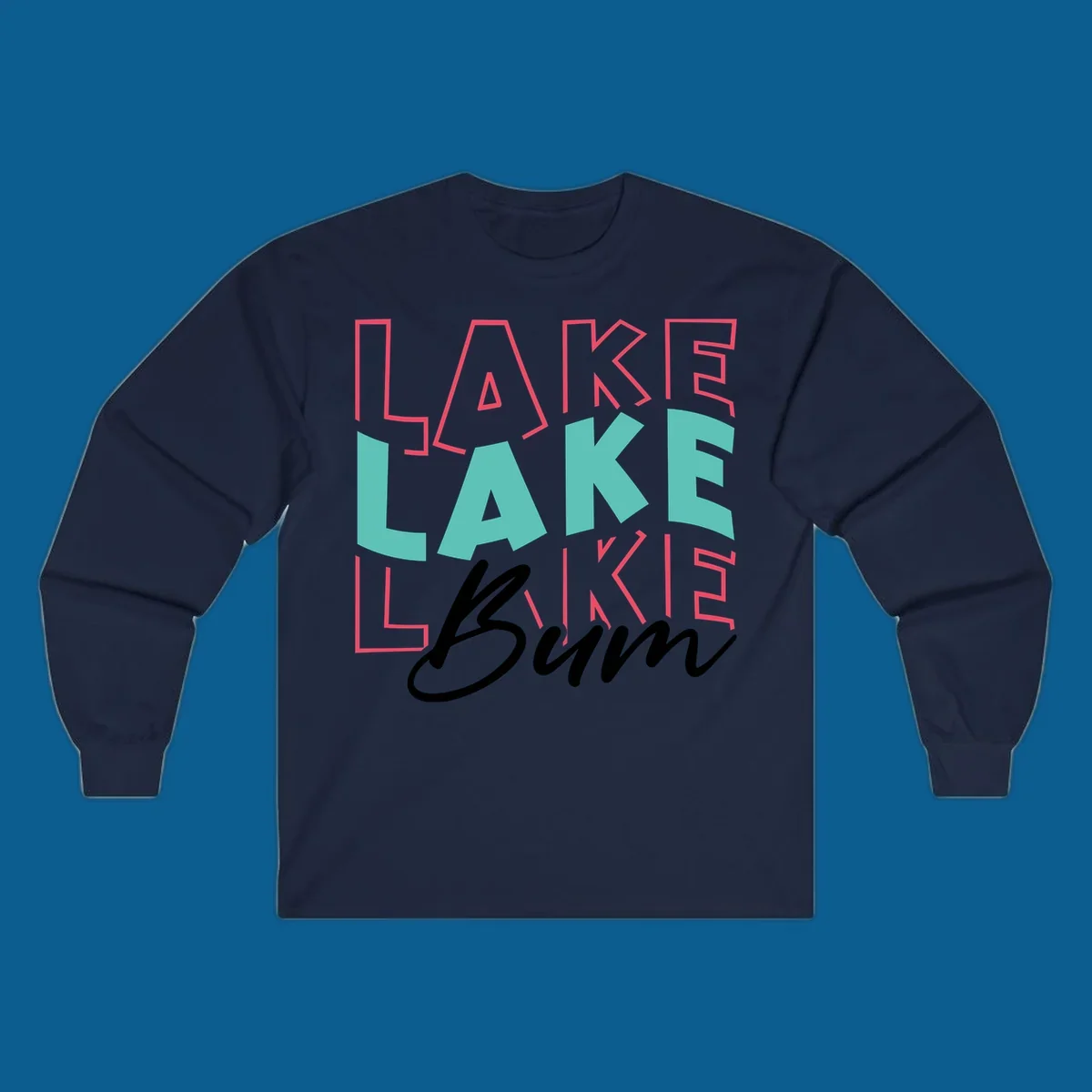 Lake Bum typography design with repeated LAKE text and Bum script.