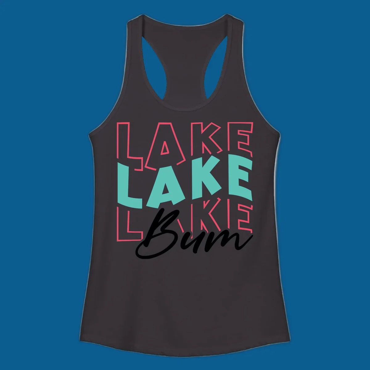 Lake Bum typography design with repeated LAKE text and Bum script.