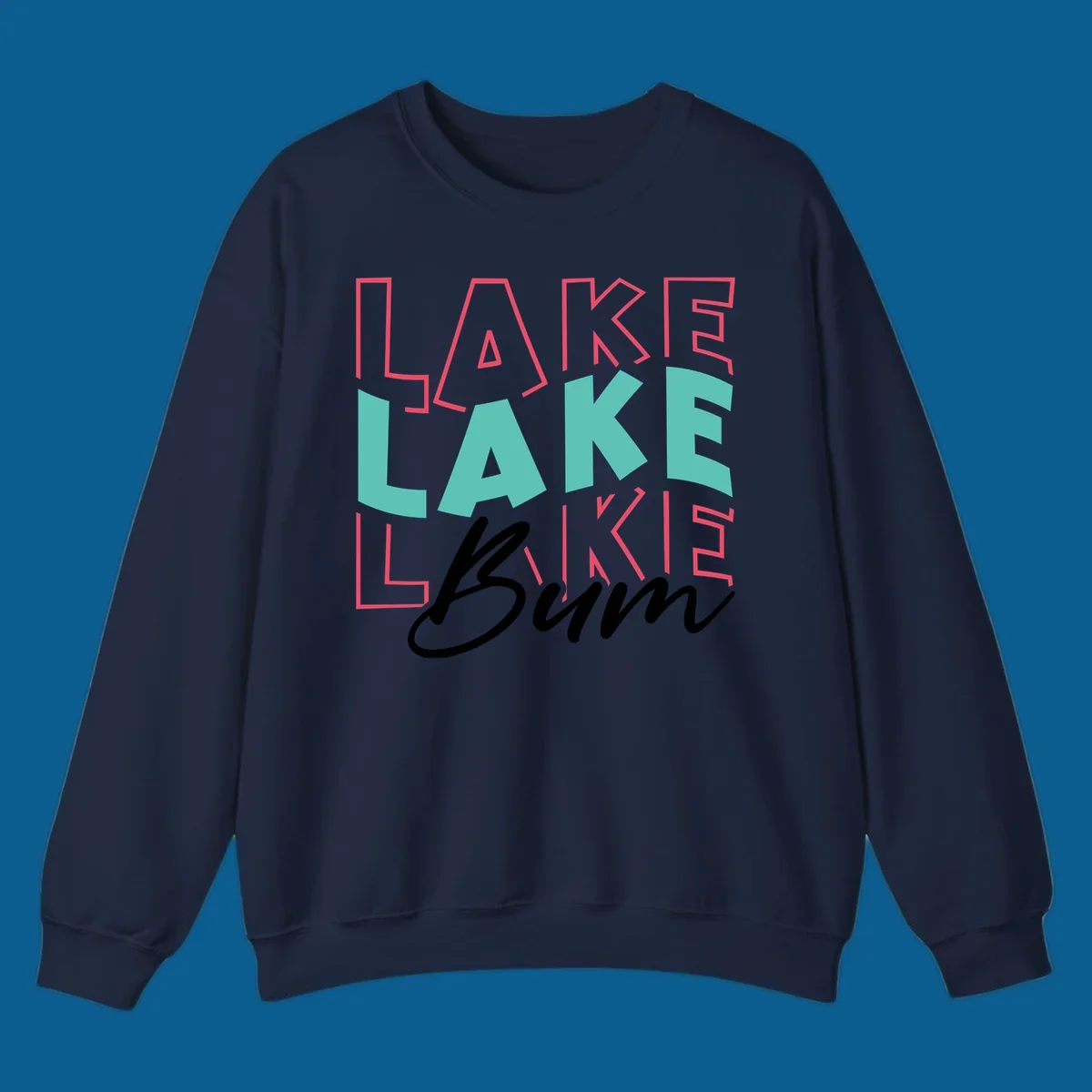 Lake Bum typography design with repeated LAKE text and Bum script.