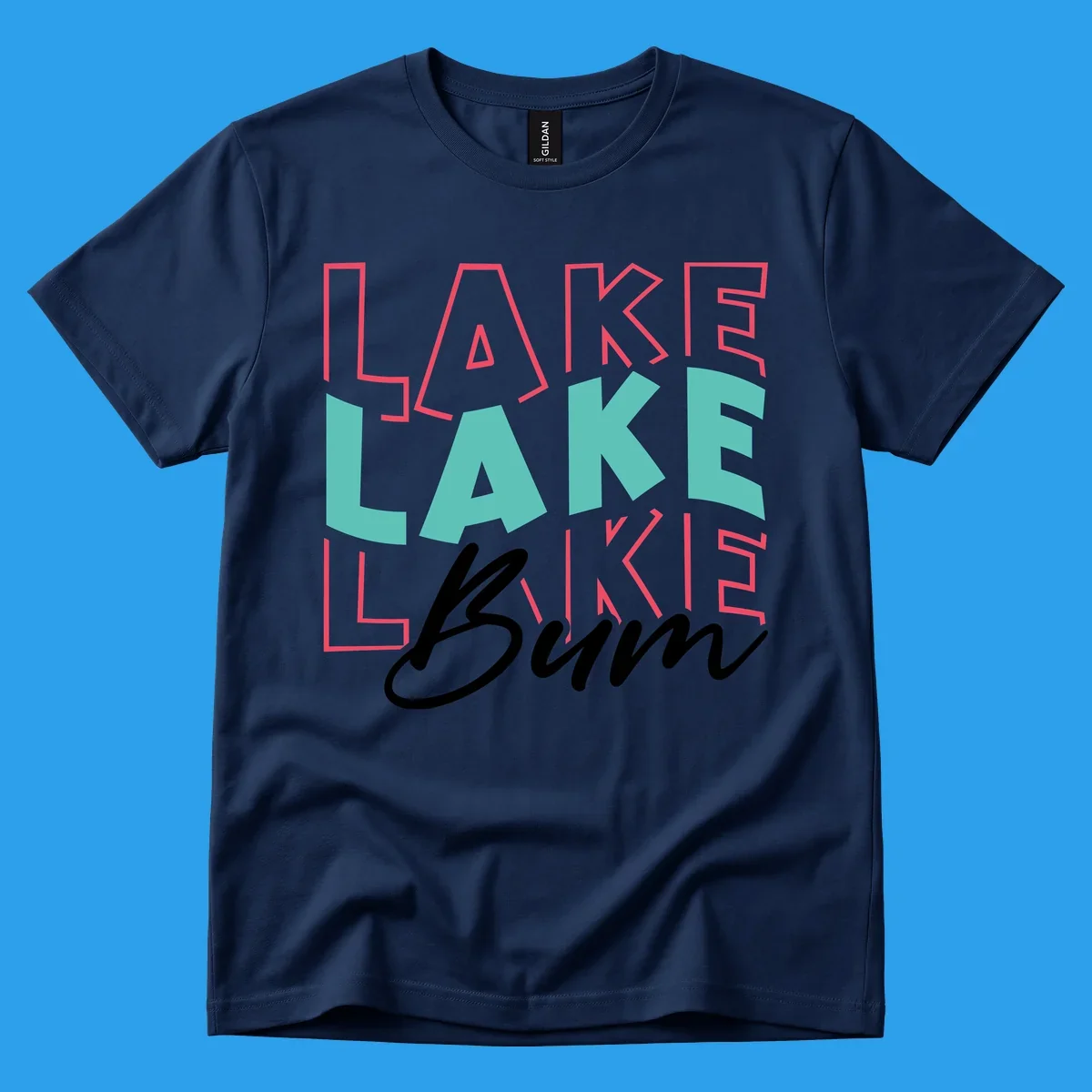Lake Bum typography design with repeated LAKE text and Bum script.