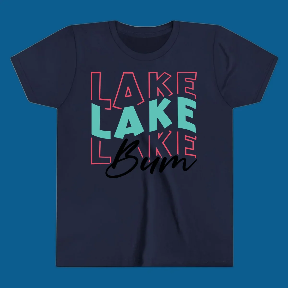 Lake Bum typography design with repeated LAKE text and Bum script.