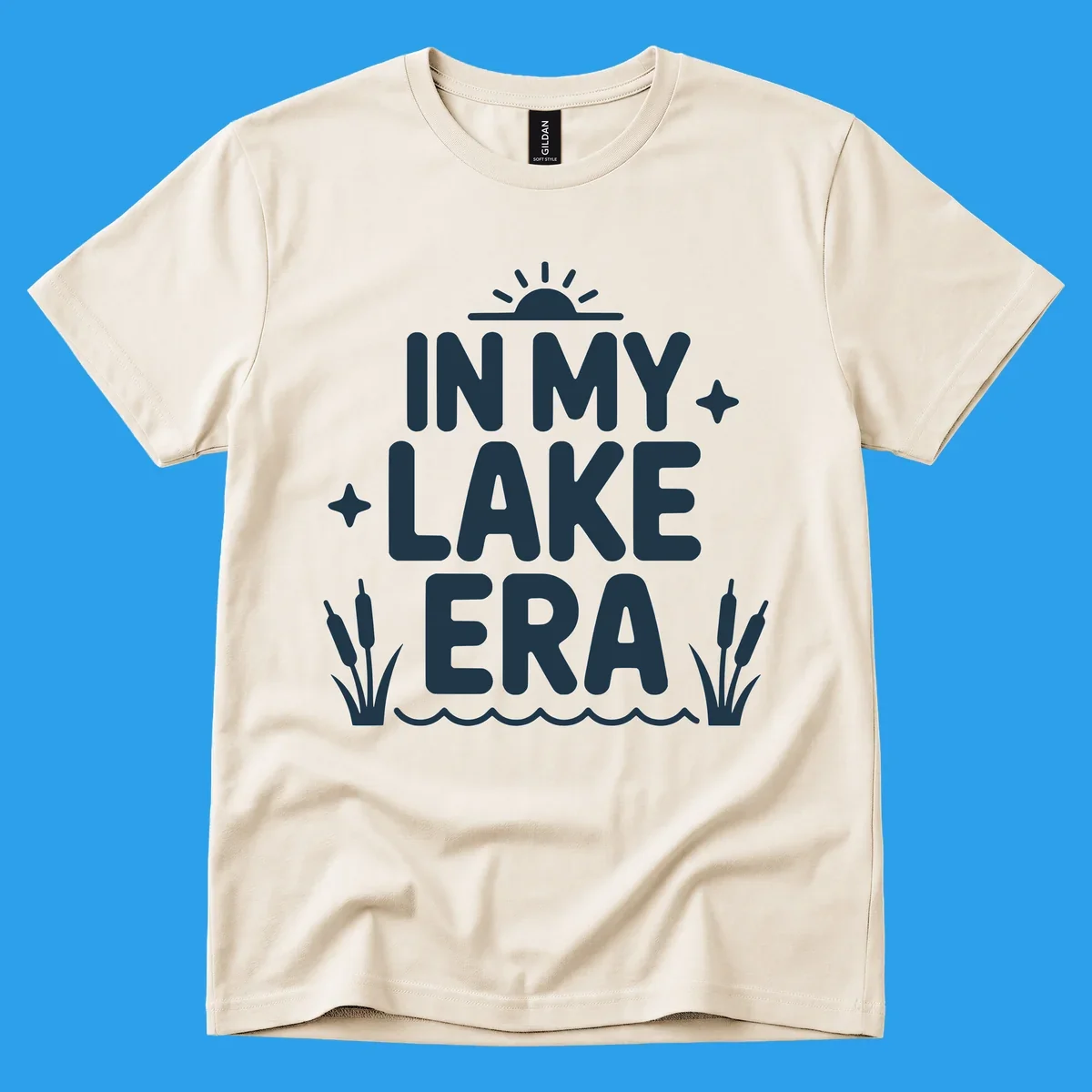 Text art: In My Lake Era with sun, stars, cattails, and waves.