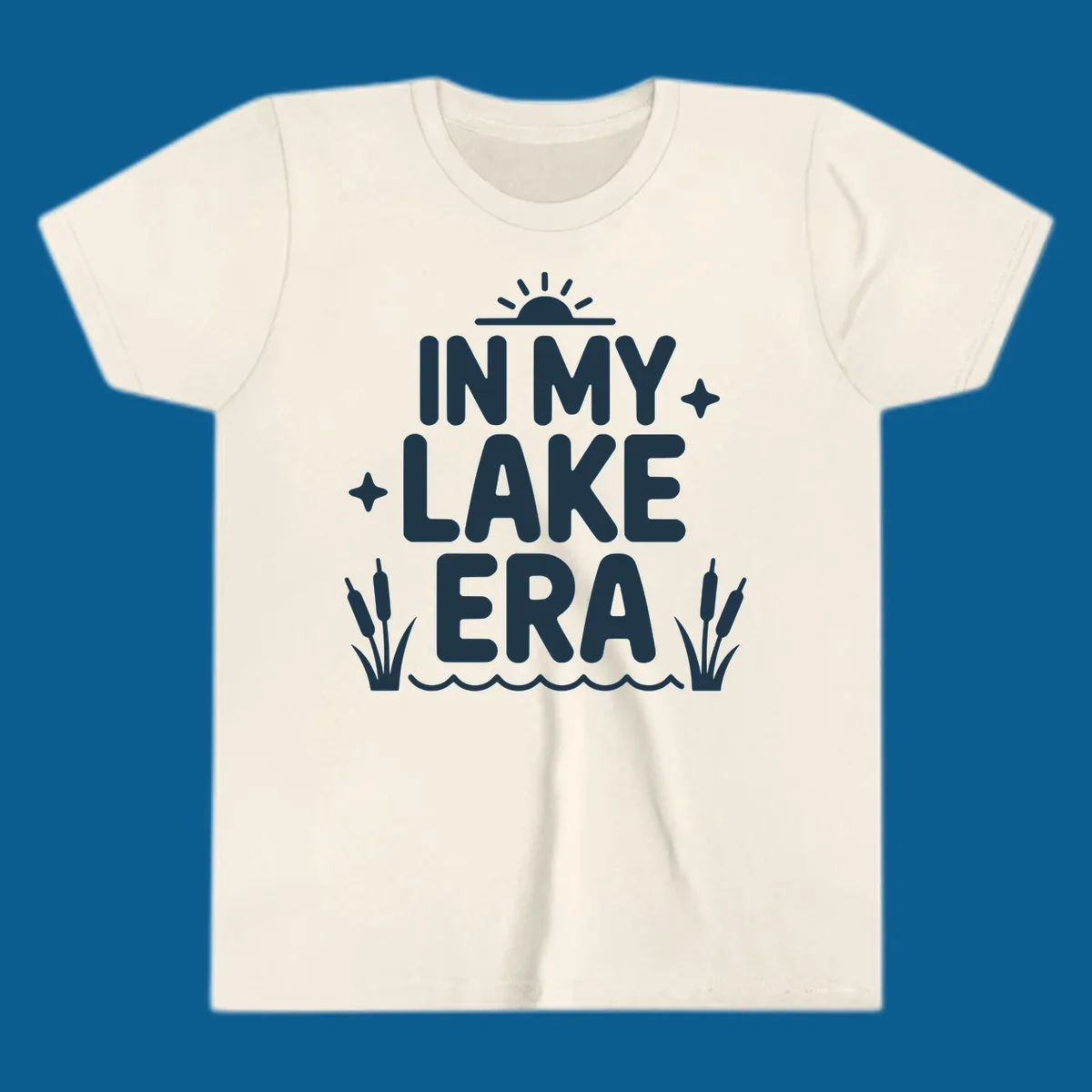 Text art: In My Lake Era with sun, stars, cattails, and waves.
