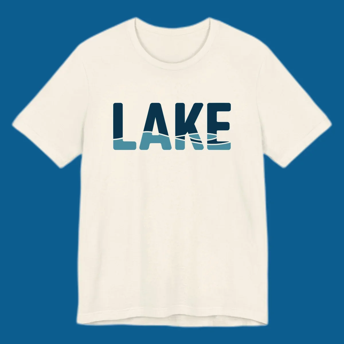 Lake Life Shirt Co. logo with the word LAKE in dark blue with light blue water graphics at the bottom.