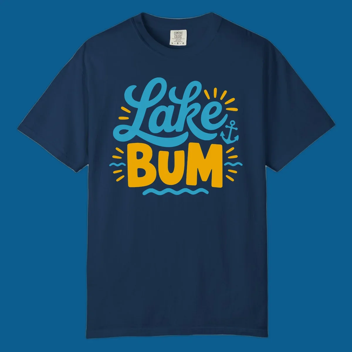 Lake Bum typography design with anchor and waves elements.