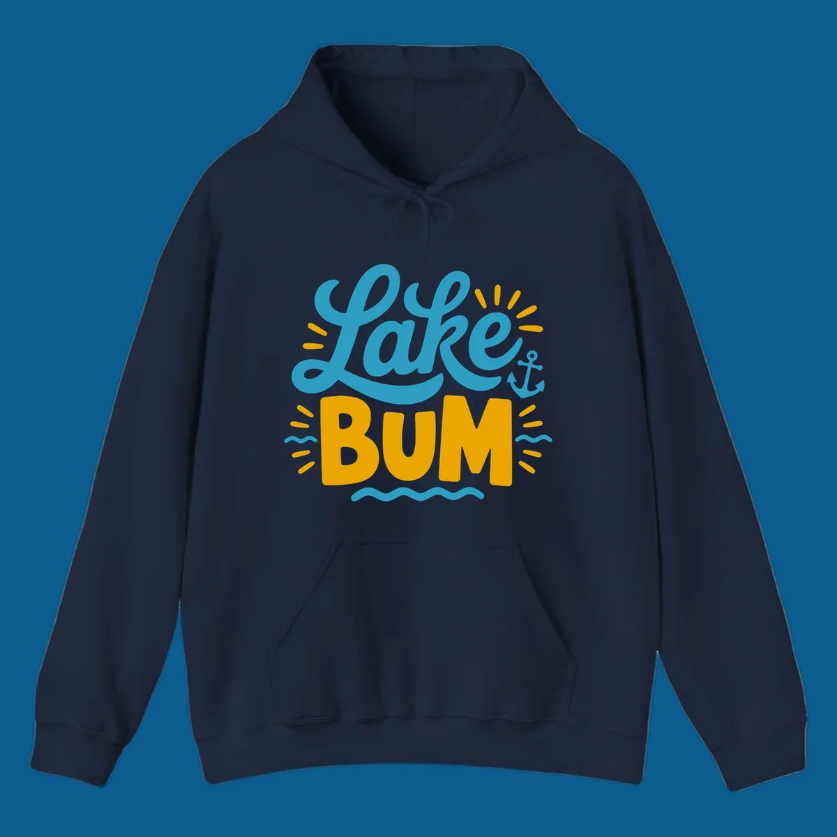 Lake Bum typography design with anchor and waves elements.