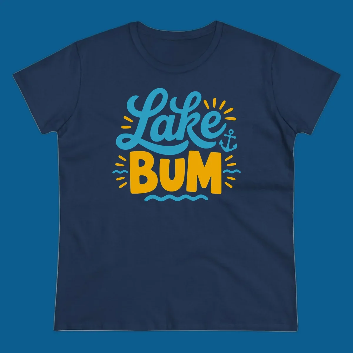 Lake Bum typography design with anchor and waves elements.