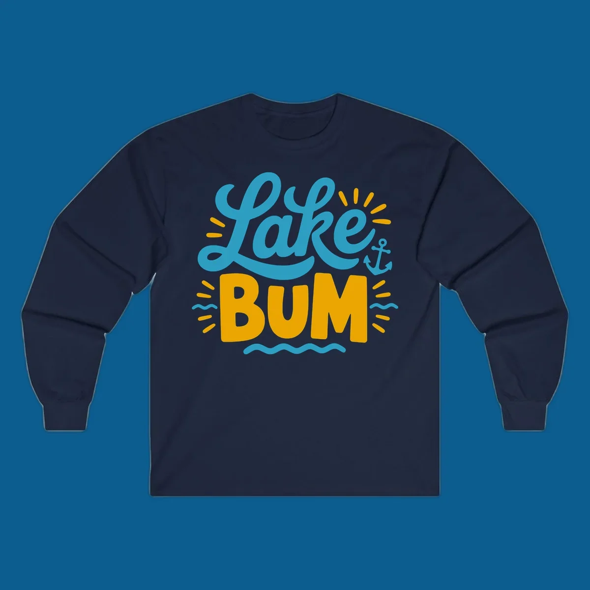 Lake Bum typography design with anchor and waves elements.