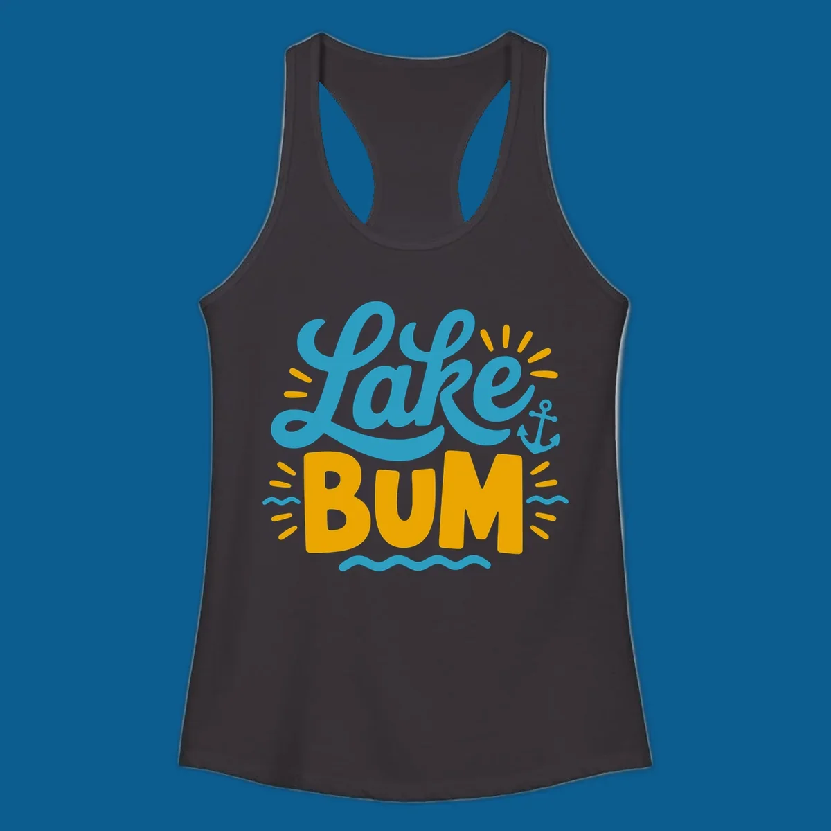 Lake Bum typography design with anchor and waves elements.