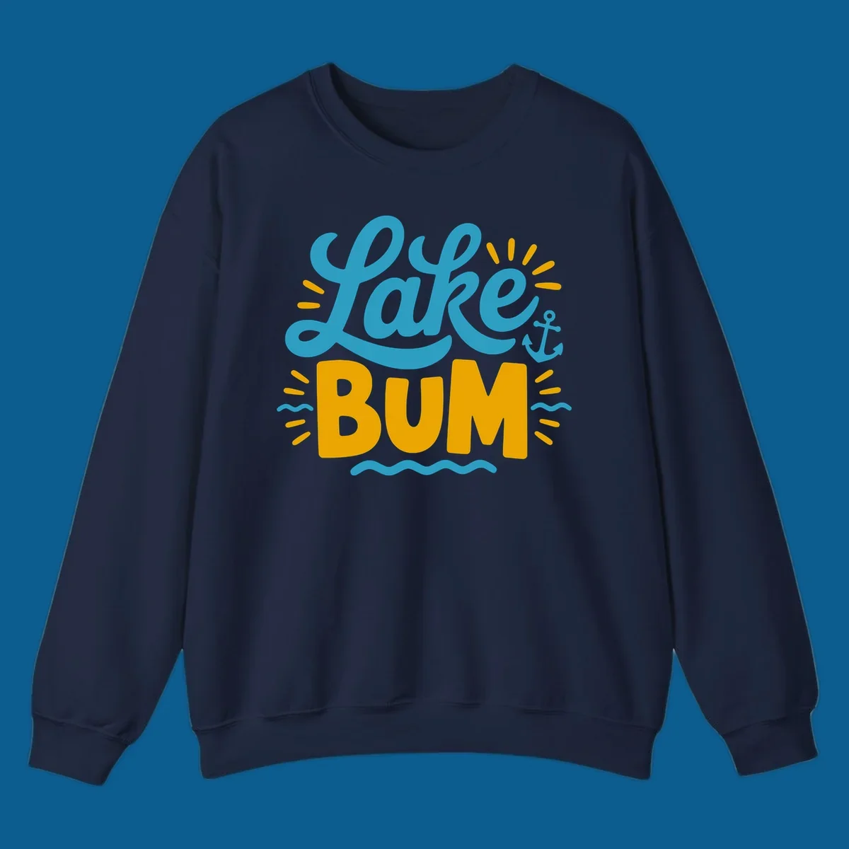 Lake Bum typography design with anchor and waves elements.
