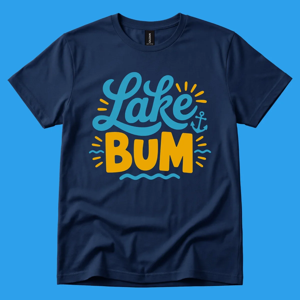 Lake Bum typography design with anchor and waves elements.