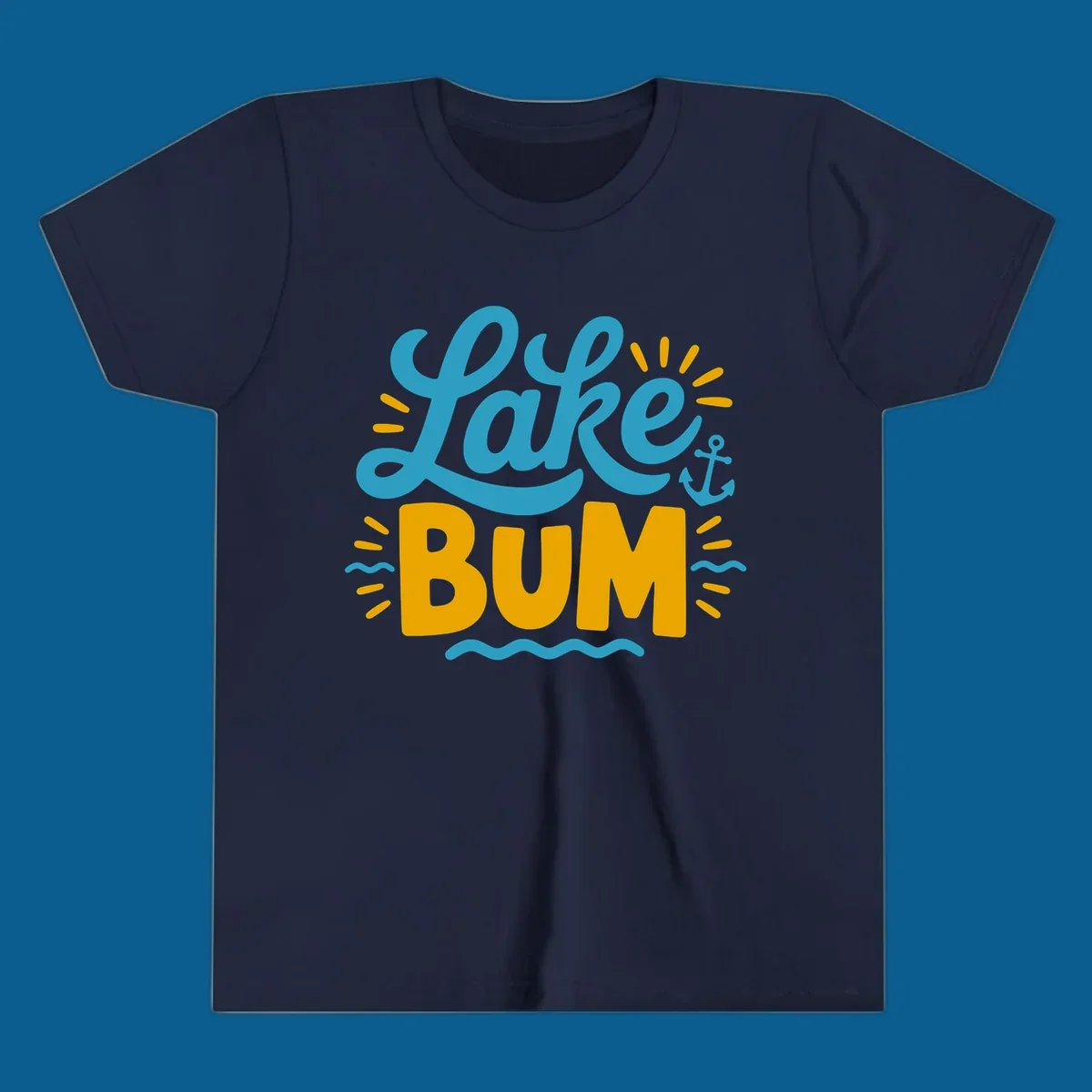 Lake Bum typography design with anchor and waves elements.
