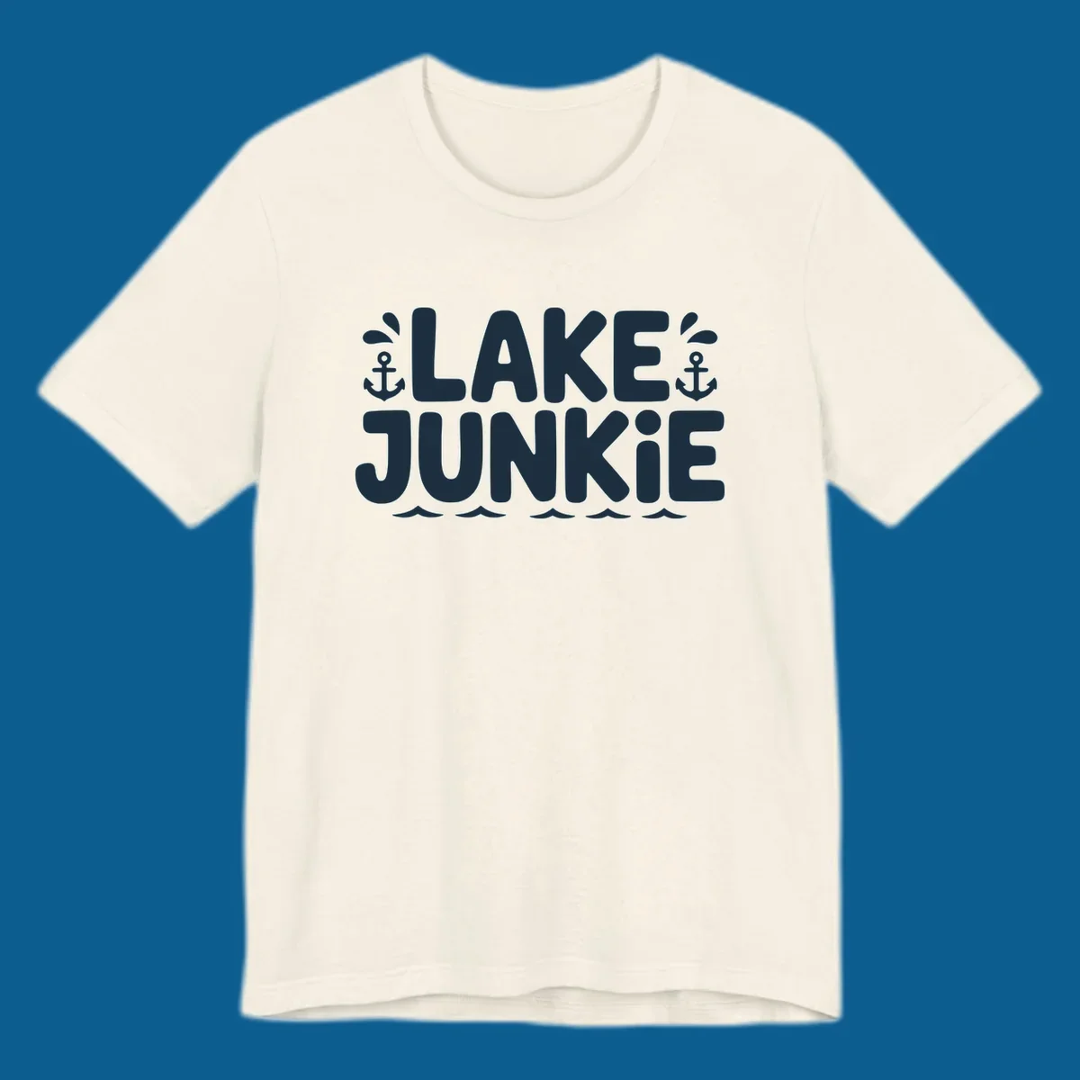 Lake Junkie typography design with anchors and waves, representing lake-junkie-lifestyle.