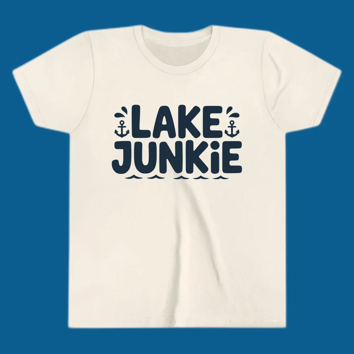 Lake Junkie typography design with anchors and waves, representing lake-junkie-lifestyle.
