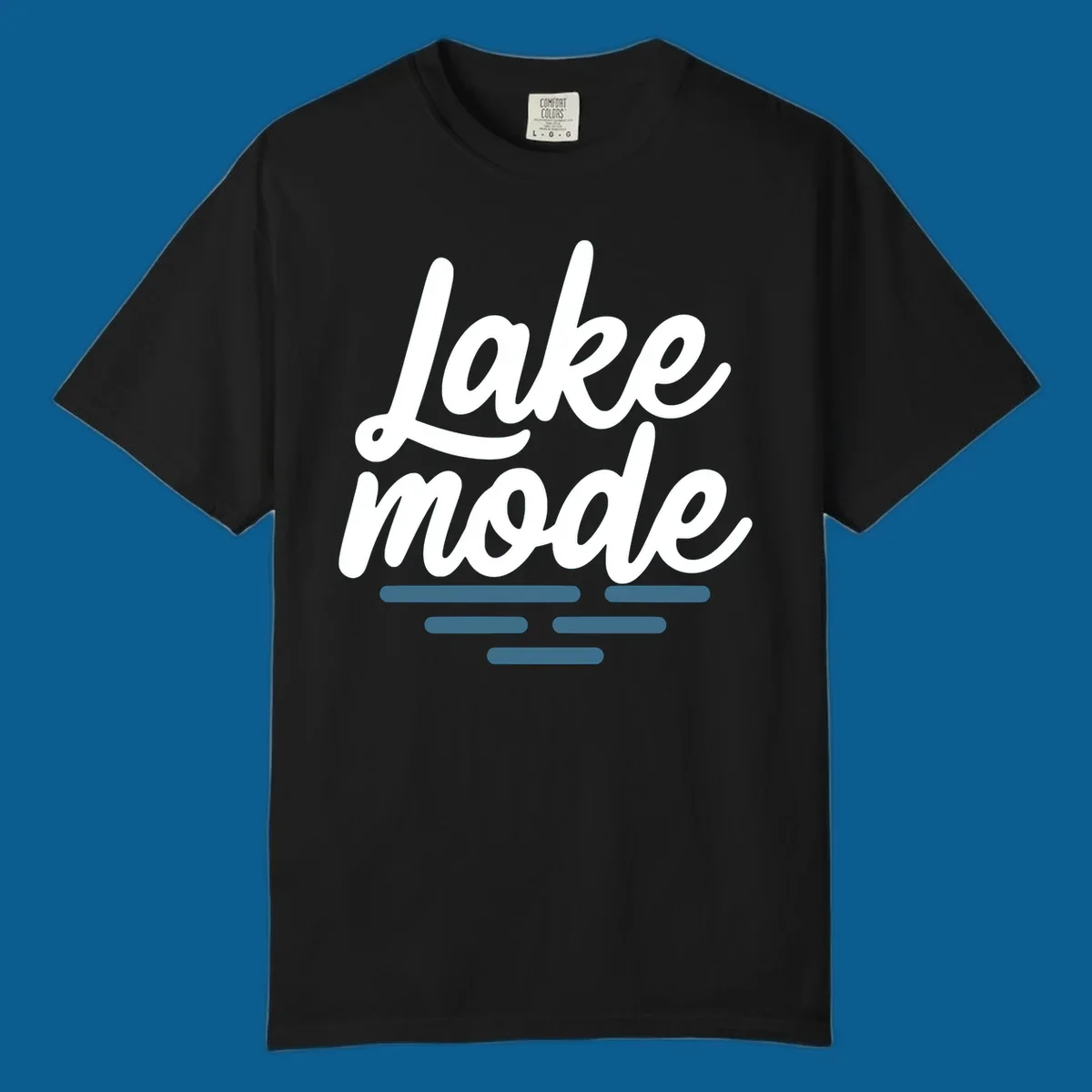 Lake mode typography with blue water waves