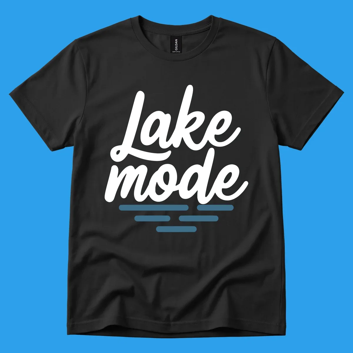 Lake mode typography with blue water waves