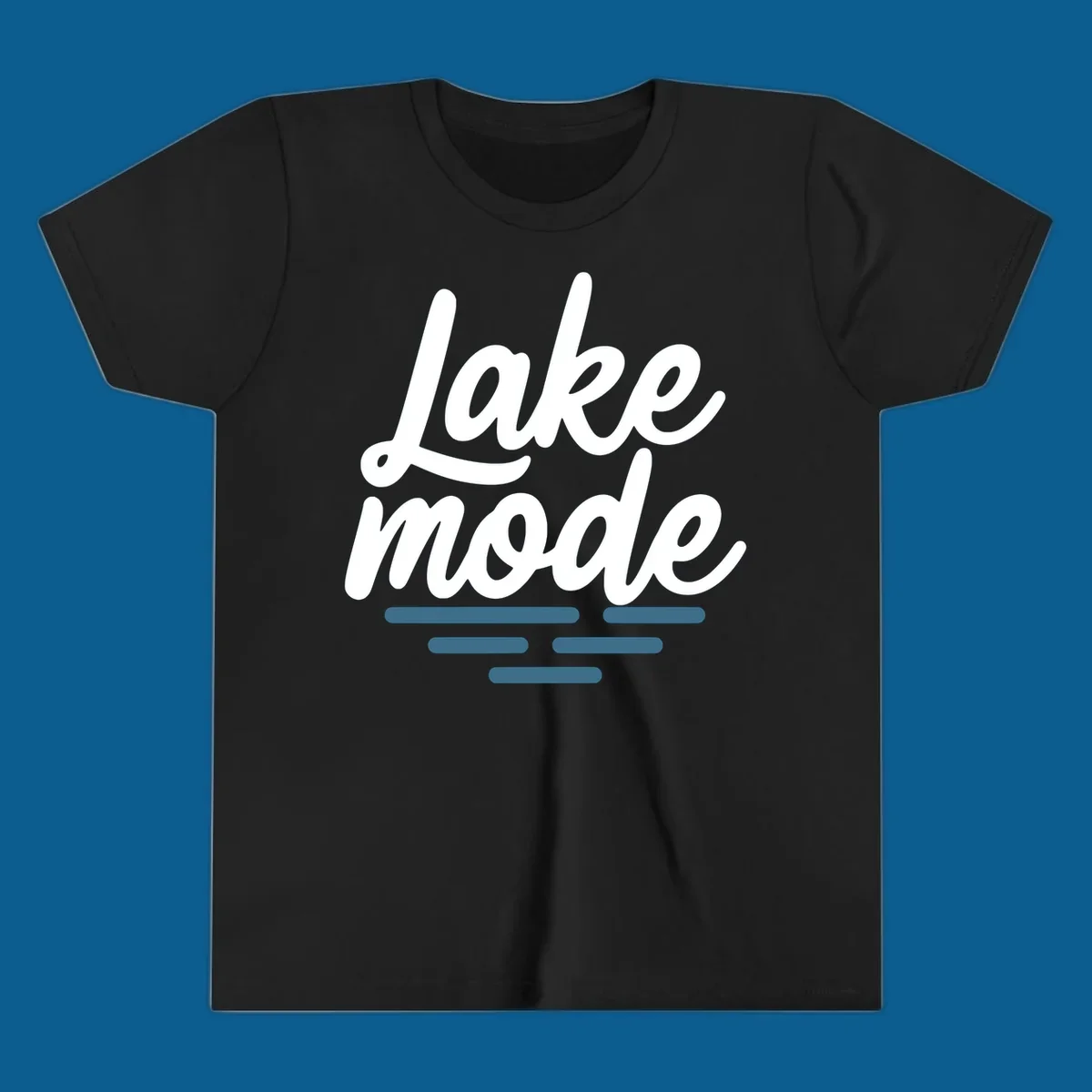 Lake mode typography with blue water waves