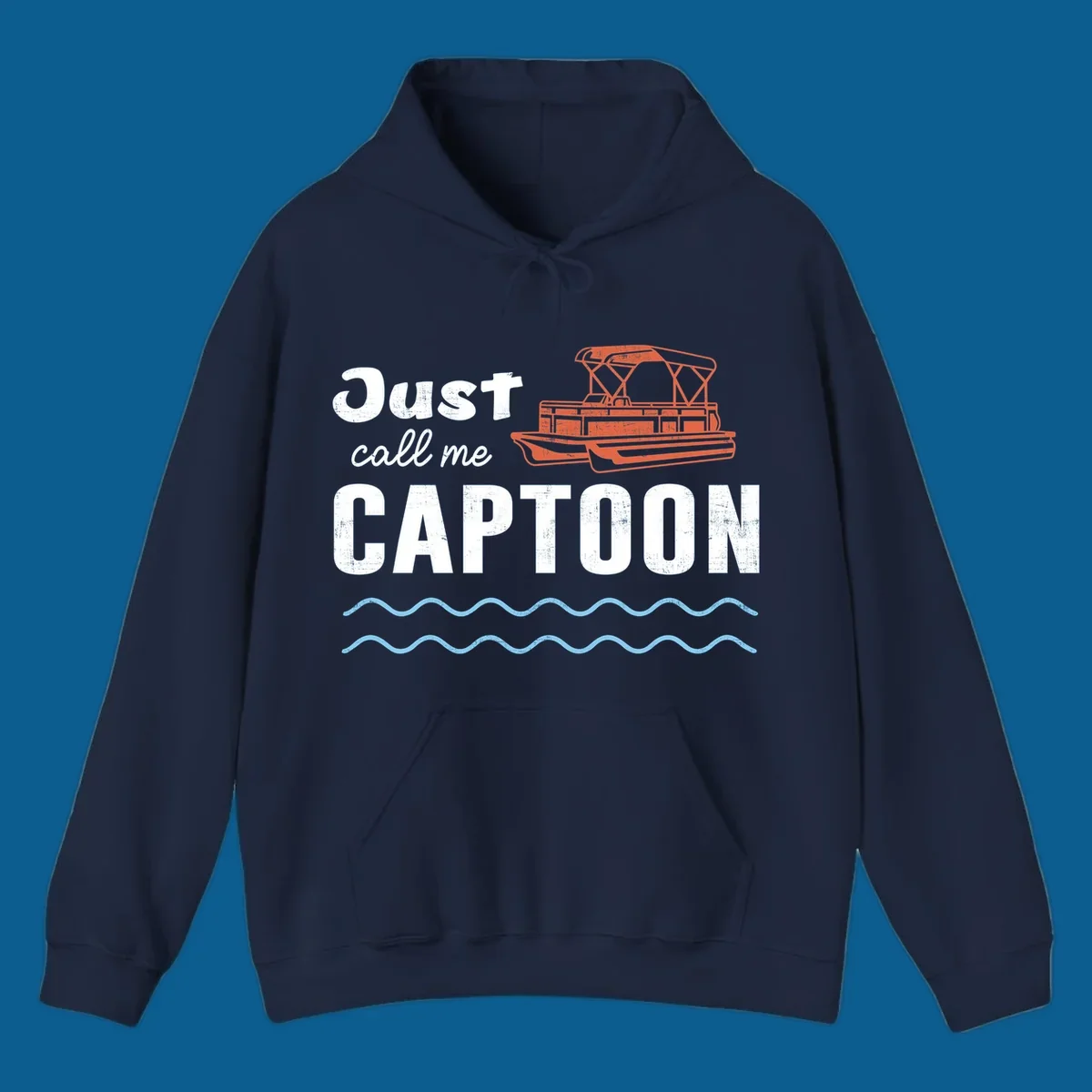 Just Call Me Captoon text and pontoon boat illustration for lake life