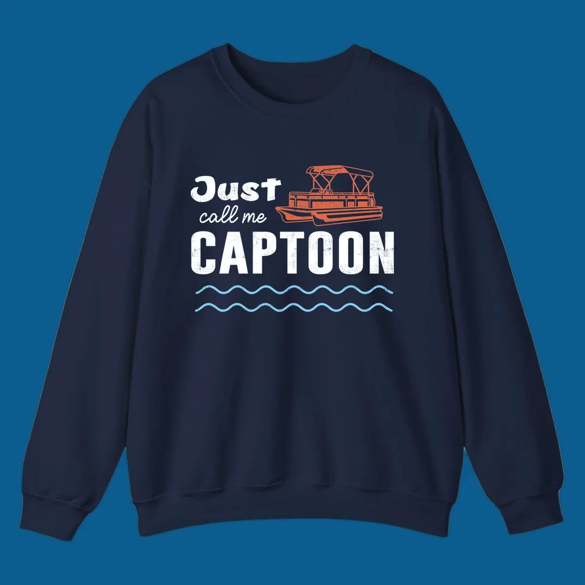 Just Call Me Captoon text and pontoon boat illustration for lake life