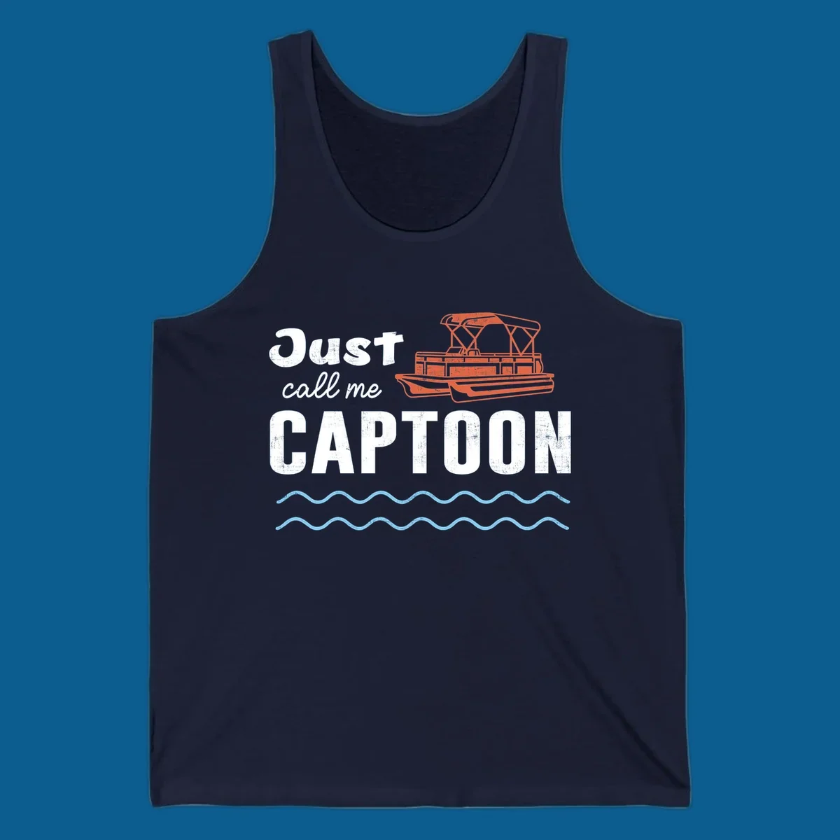 Just Call Me Captoon text and pontoon boat illustration for lake life