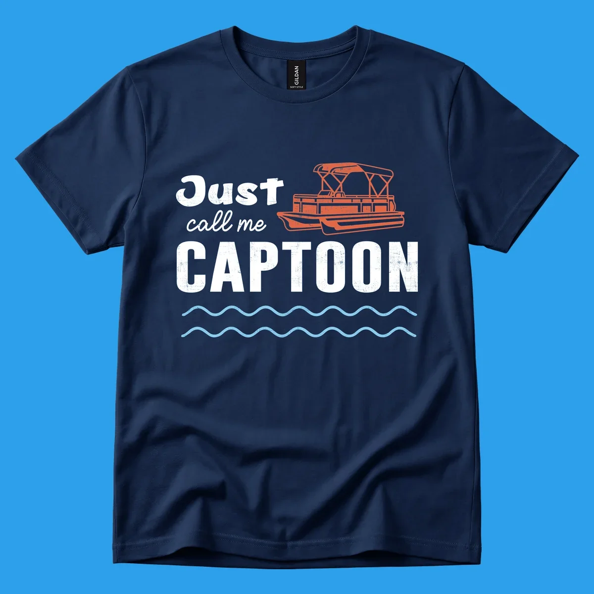 Just Call Me Captoon text and pontoon boat illustration for lake life