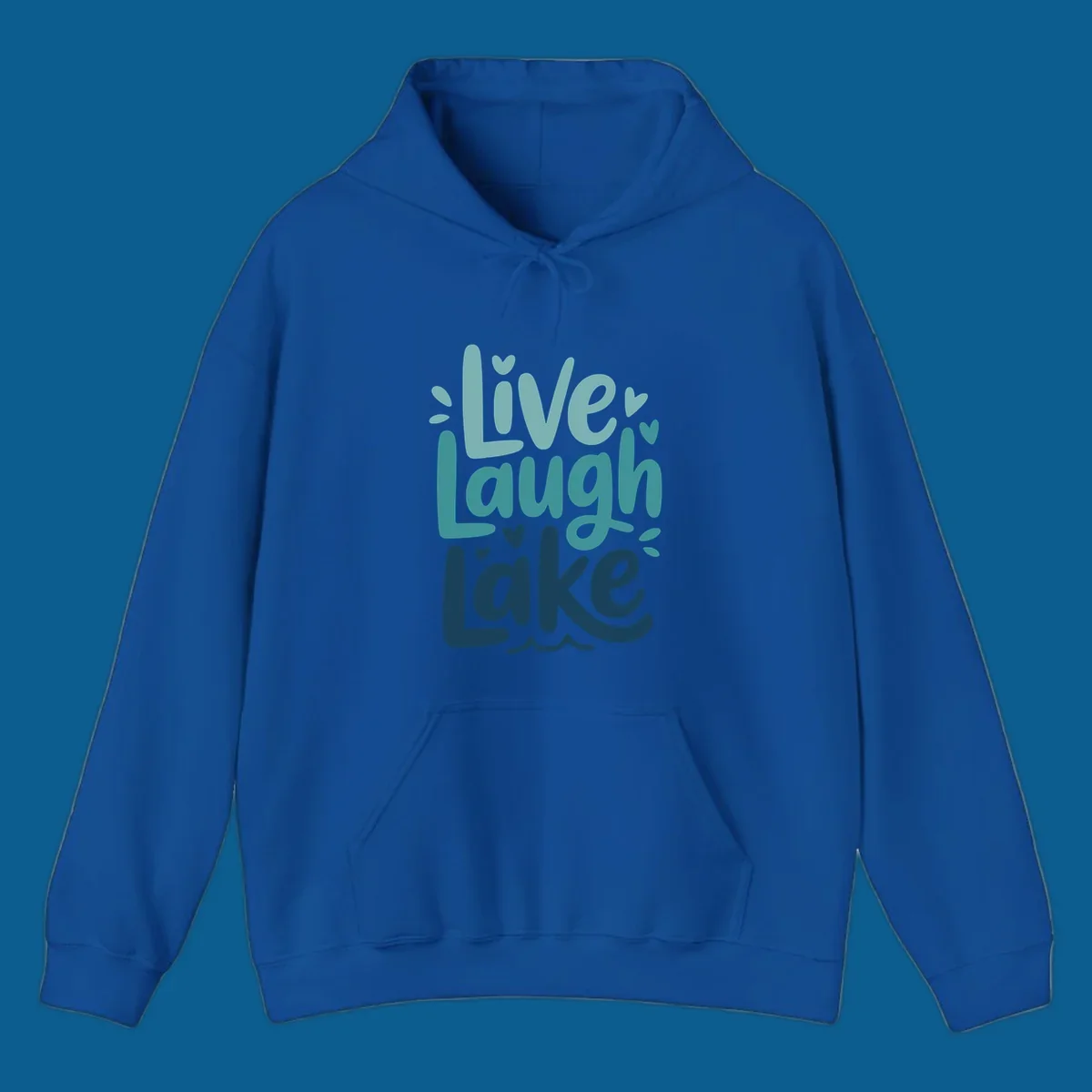 Live Laugh Lake typography design with teal and blue colors.